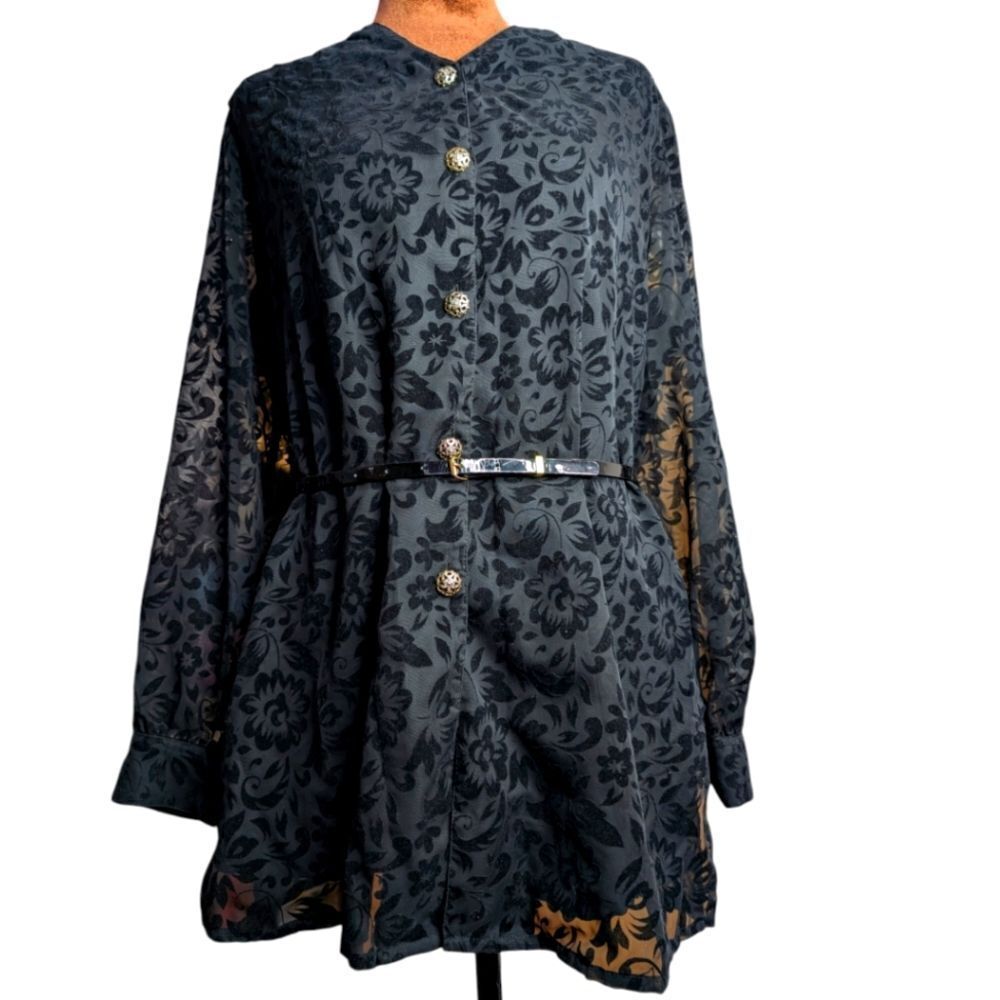 Black Velvet Floral Tunic Blouse size xl